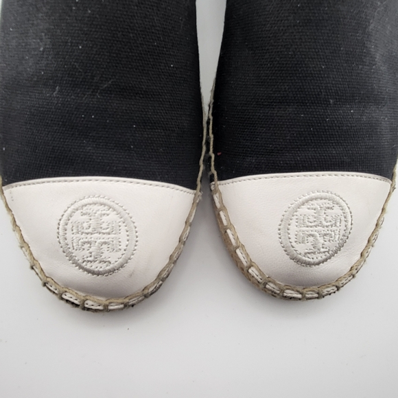 Tory Burch Black Canvas Espadrille Flats with White Cap Toe - Picture 2 of 8